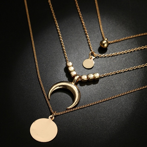 3/$30 Gold Moon Pendant Layered Necklace - Picture 2 of 10